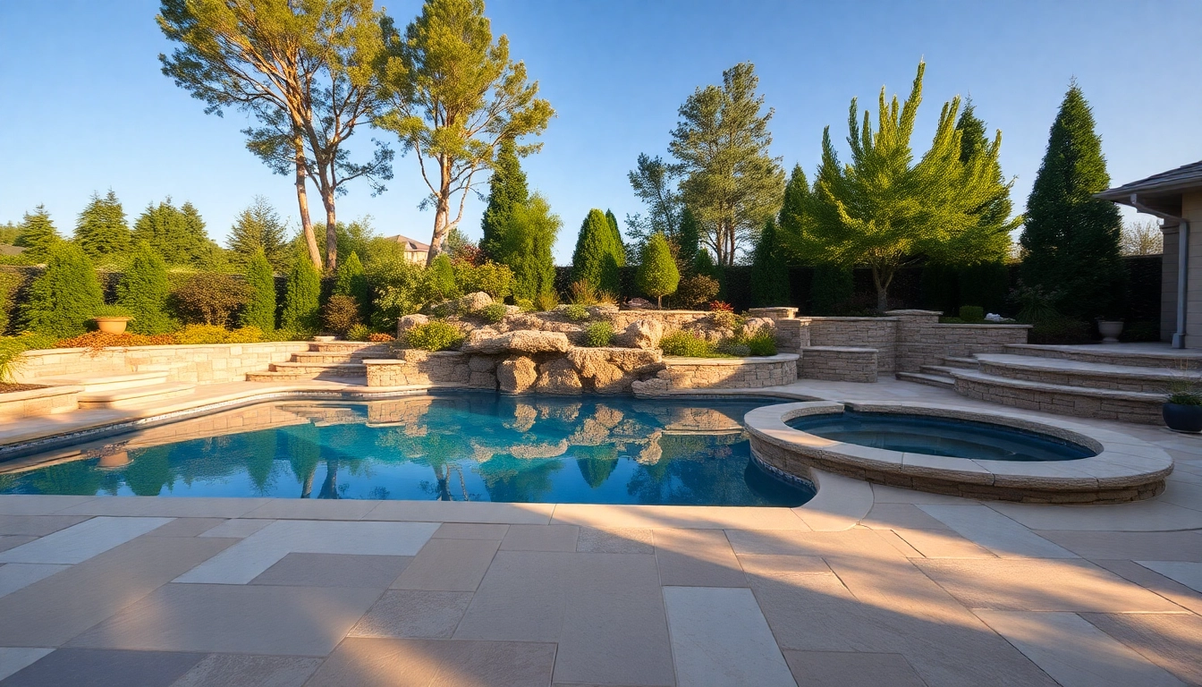 Enhance your hardscapes & pools with a vibrant oasis featuring stunning stonework and lush greenery.