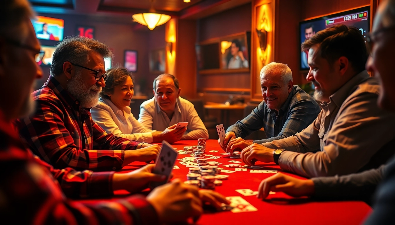 Experience rummy wealth as players enjoy an intense card game, surrounded by colorful chips and cards.