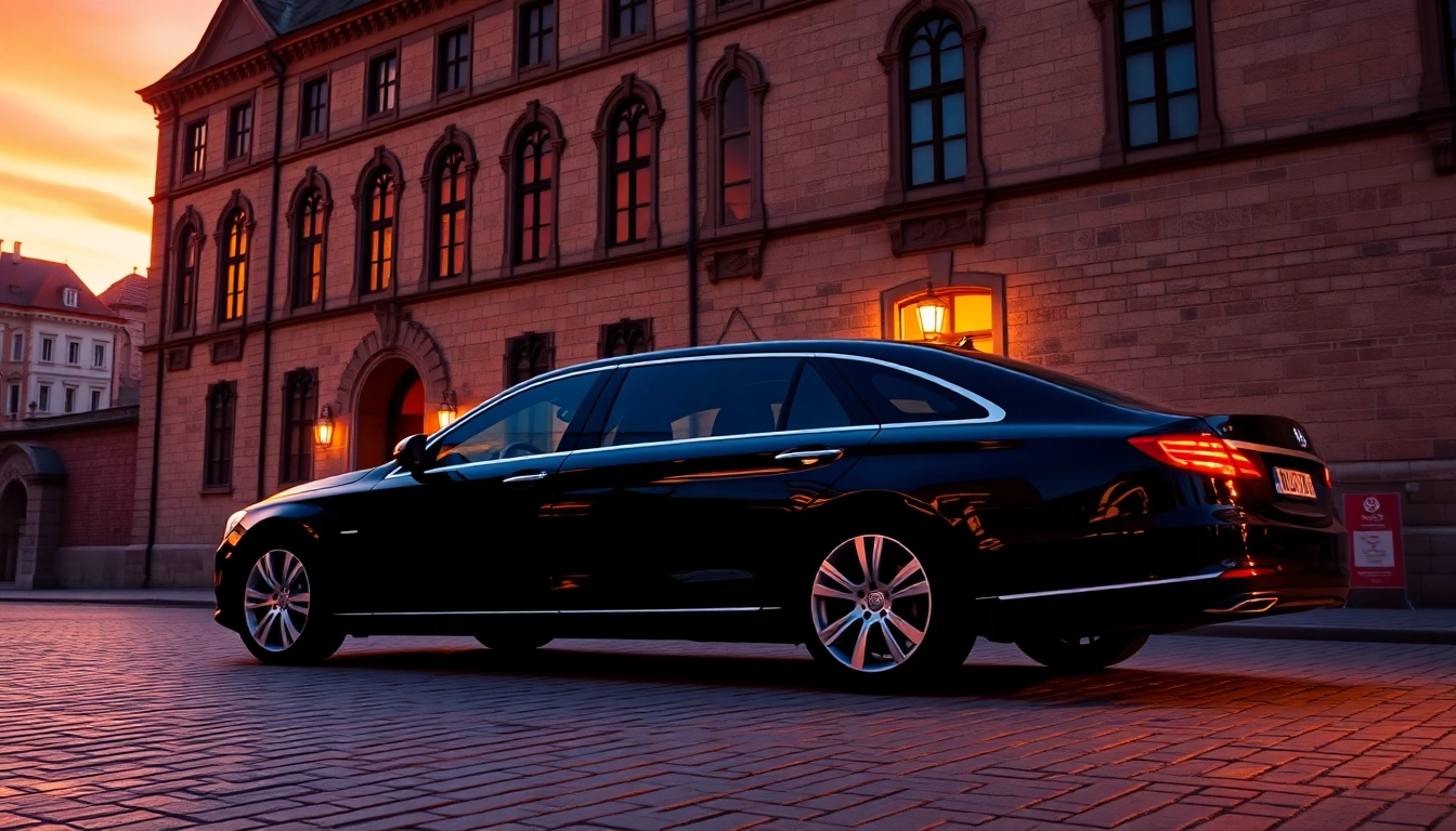 Experience the luxury of a cheap chauffeur service Prague with a stunning Prague backdrop.