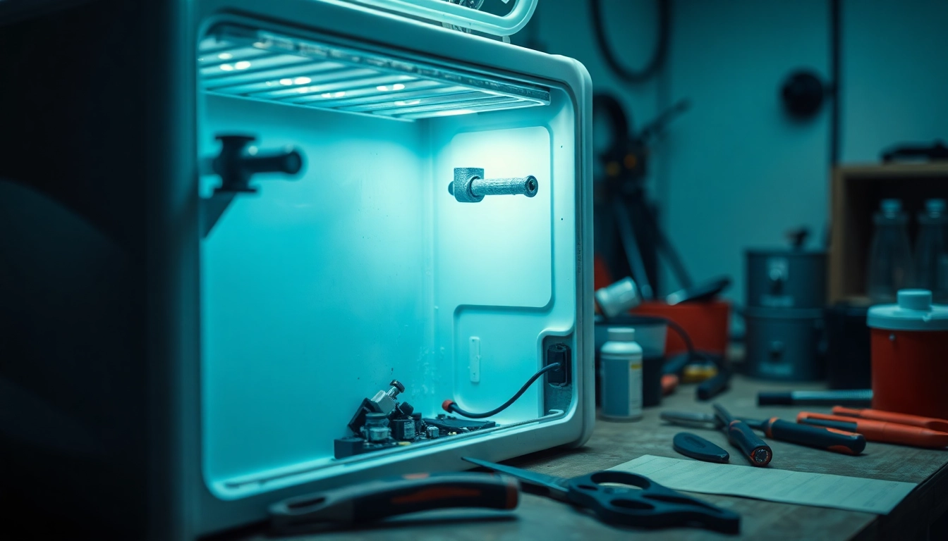 Repairing a soda cooler with tools on a workbench highlighting essential components and techniques.