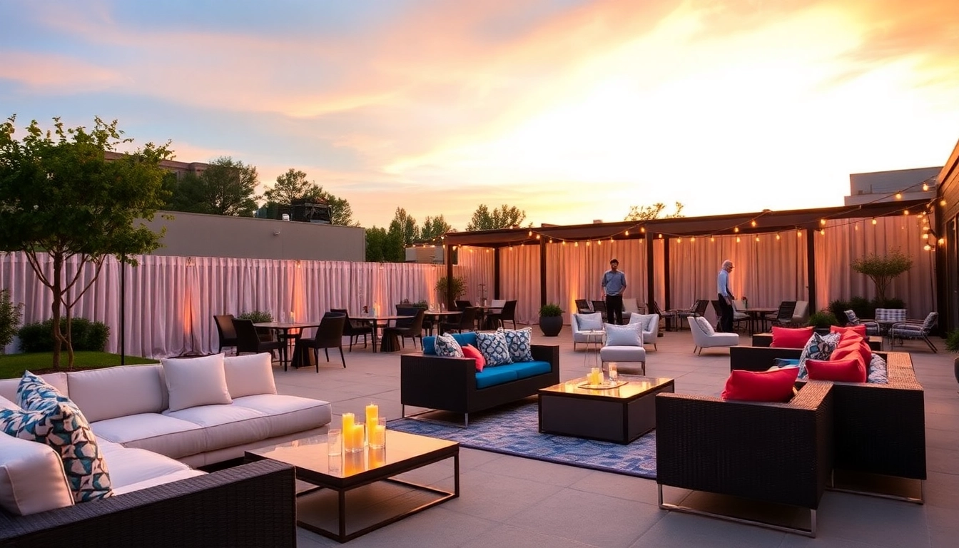 Showcase of Dallas event furniture rentals in a beautifully arranged outdoor setting with lounge pieces and decor.