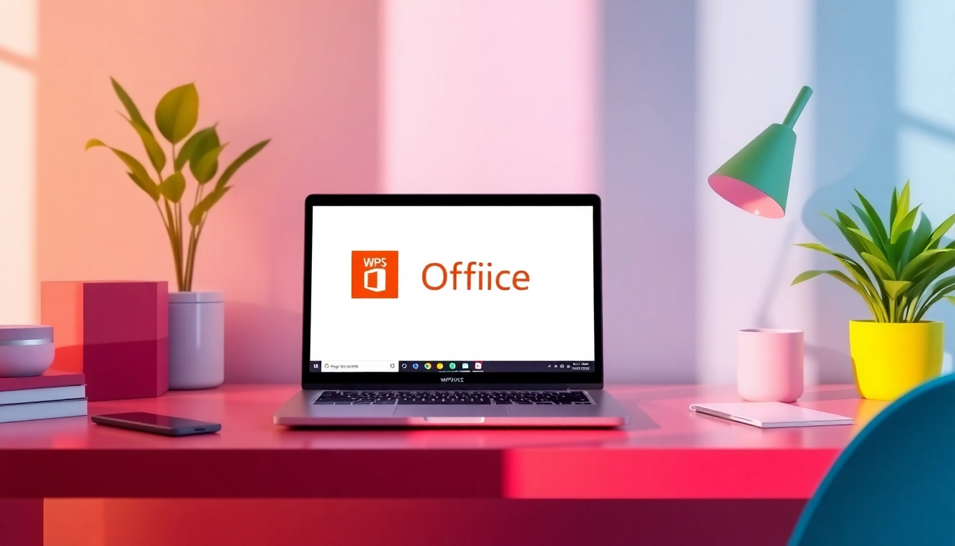 Engaging workspace showcasing WPS Office下载 on a laptop with vibrant decor and natural lighting.