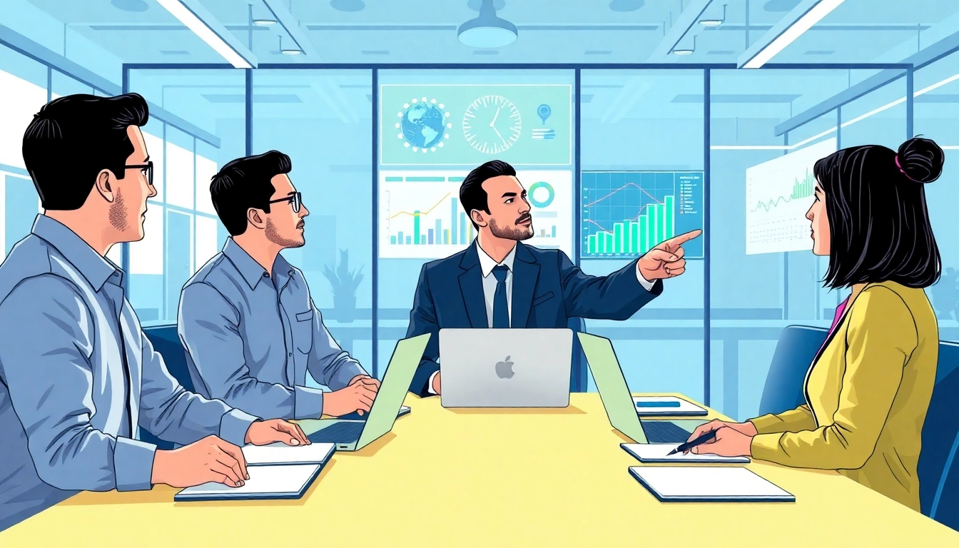 Engaged team using ai prompts for competitive intelligence in a dynamic office environment.
