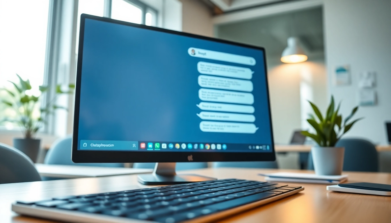 Engaging chatgpt chatbot displayed on a computer screen in a modern workspace.