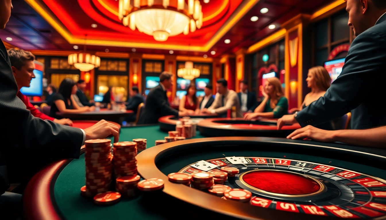 Engaging scene of players enjoying TPower casino games with a vibrant atmosphere and rich colors.