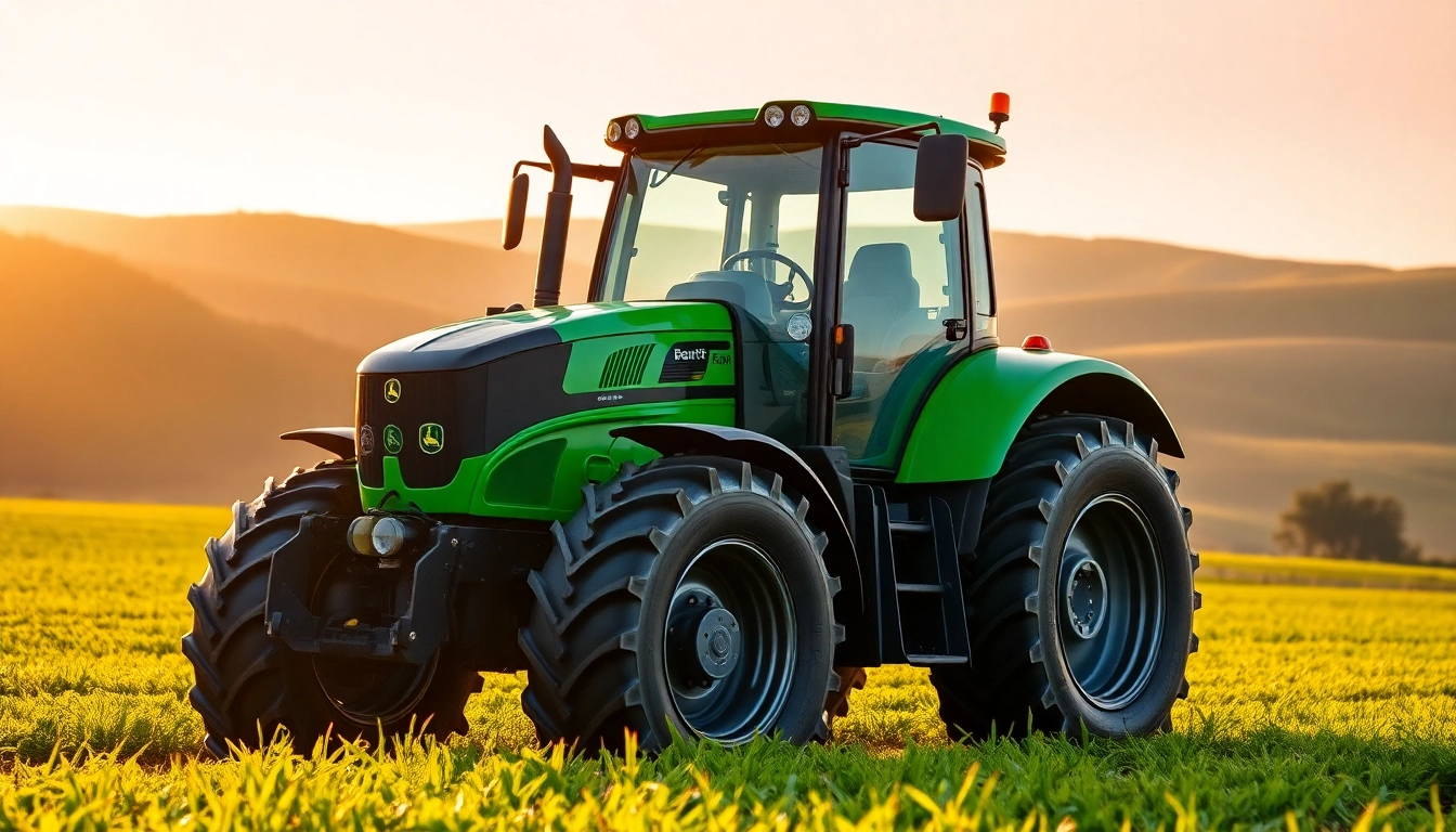 Deutz Fahr Traktor bei der Arbeit in einem malerischen Feld mit modernem Design.