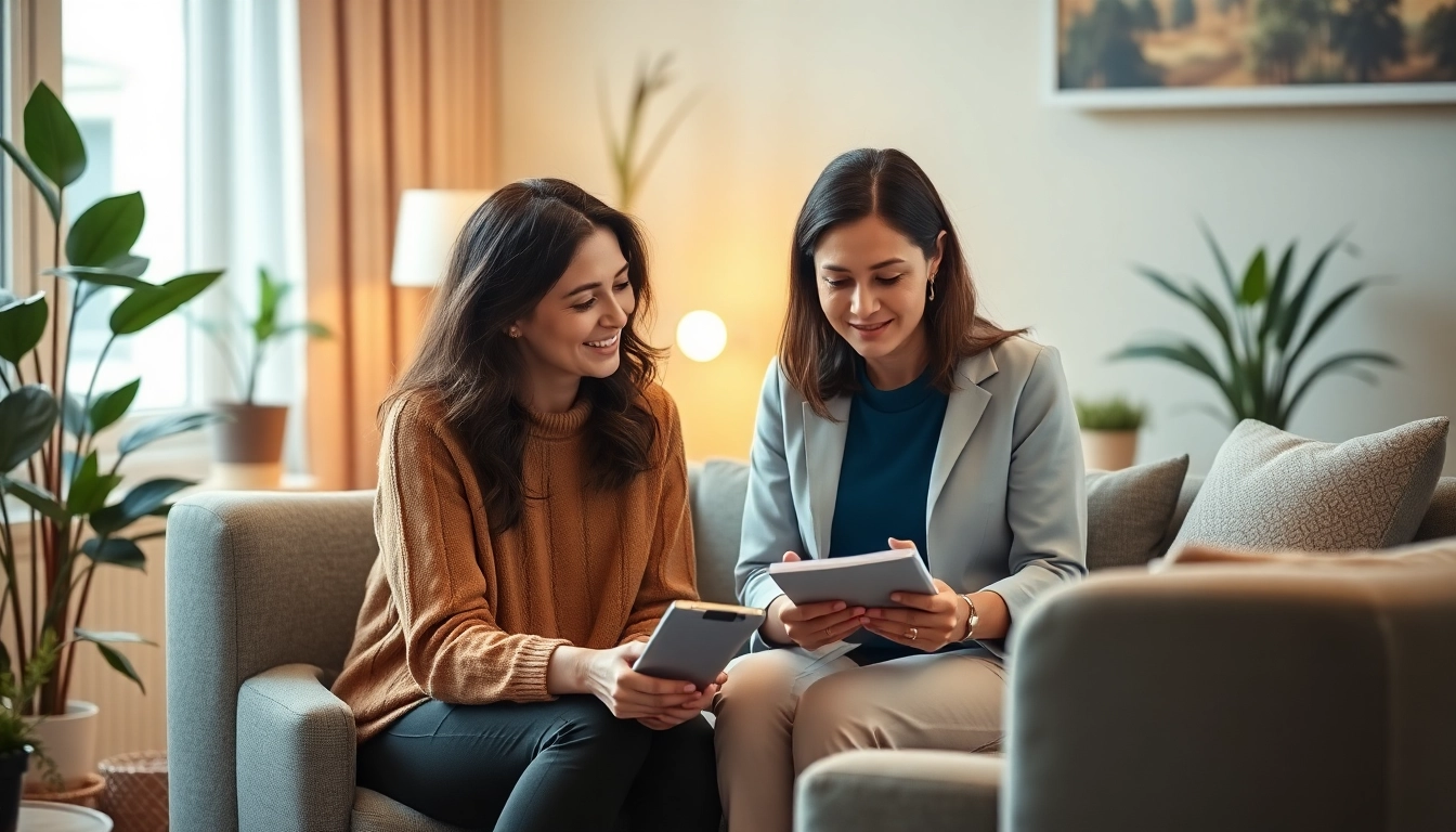 Therapist helping a client dealing with anxiety in a calming office.