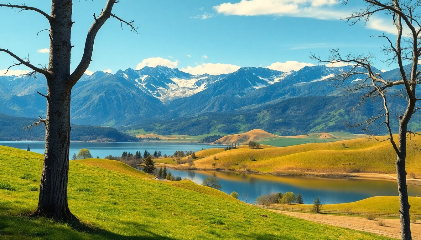 Browse landscape paintings showcasing tranquil mountains and serene lakes in vibrant colors.