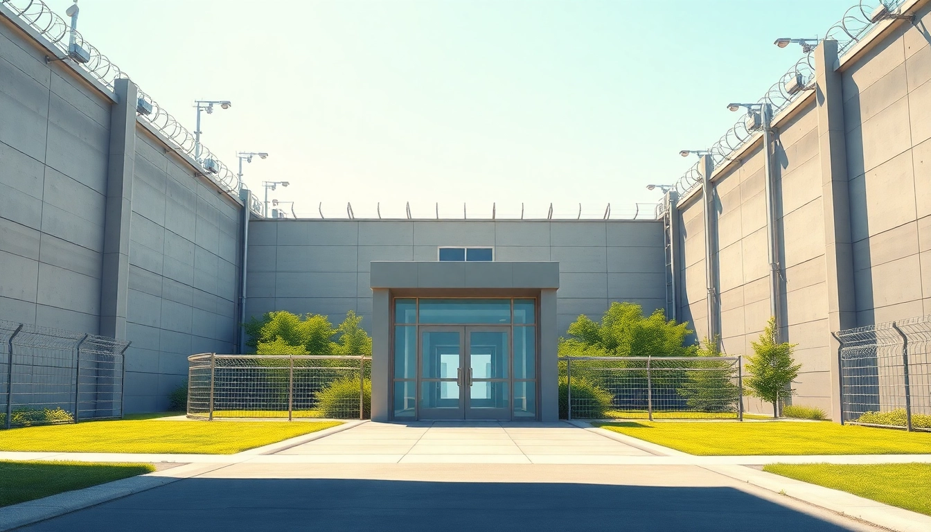 View of a correctional facility for orange county jail inmate search with secure entrances and modern design