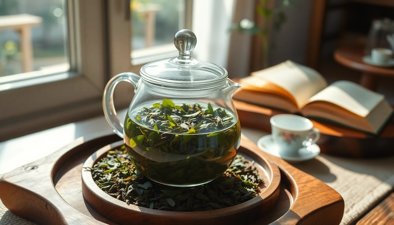 Brewing single origin tea leaves in a warm, inviting setting with rustic elements.