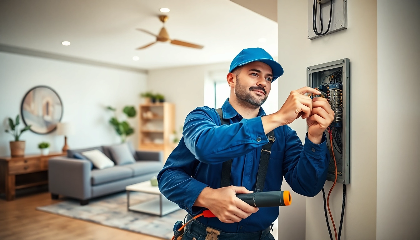 Electrician providing professional Electrical Service installation in a modern home.