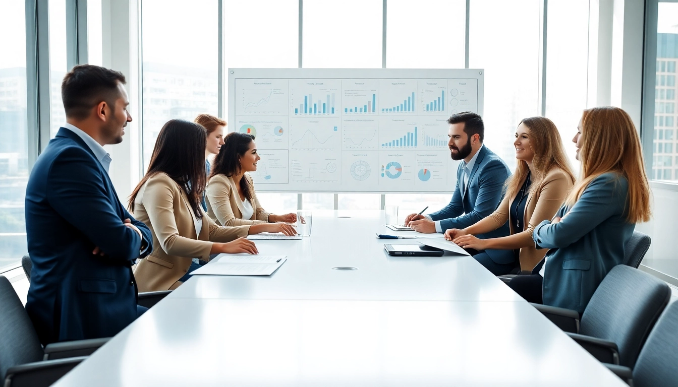 Team discussing competitive intelligence strategies in a modern meeting room.