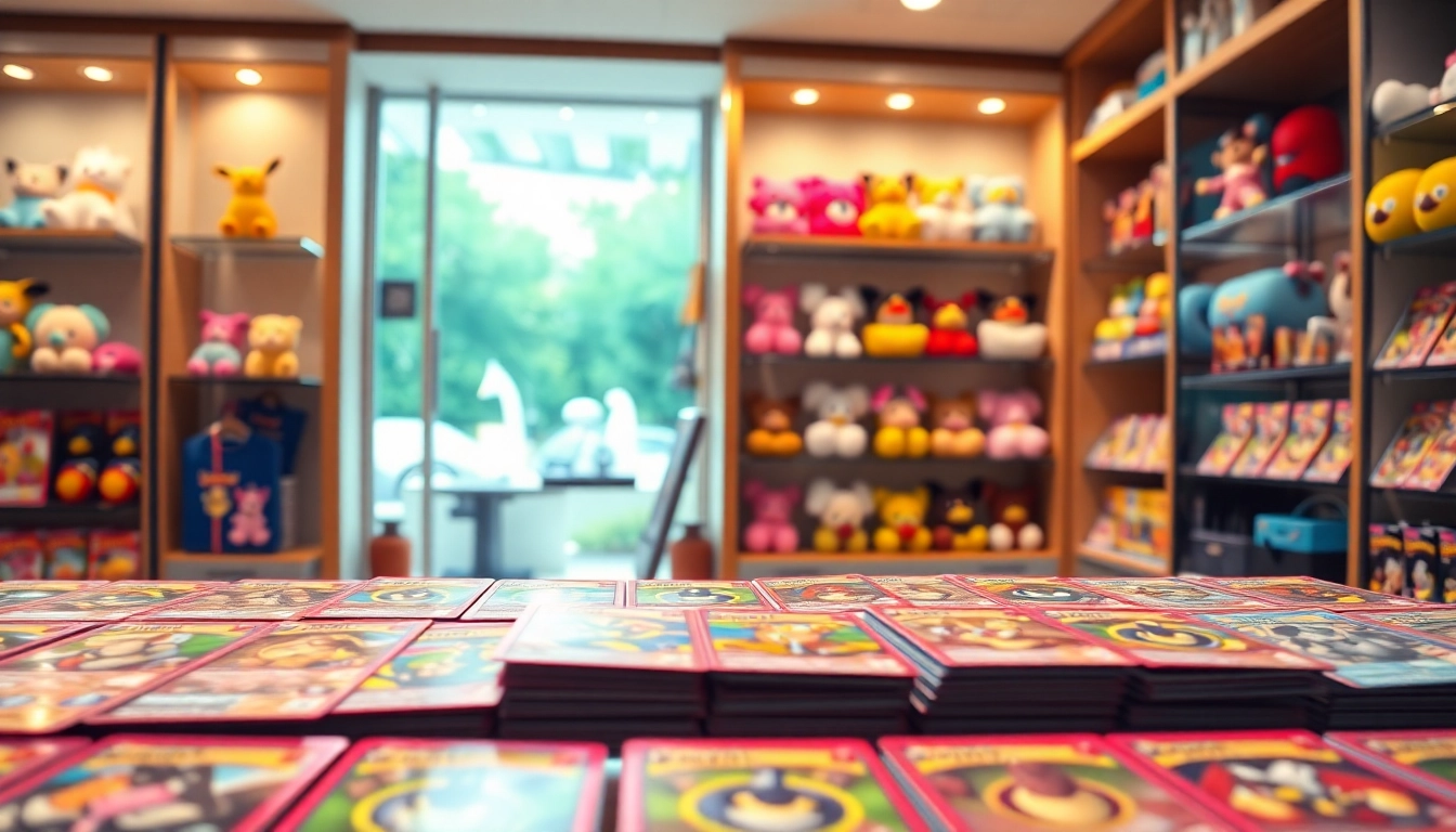Showcase of real pokemon cards in india, highlighting vibrant designs in an inviting shop setting.